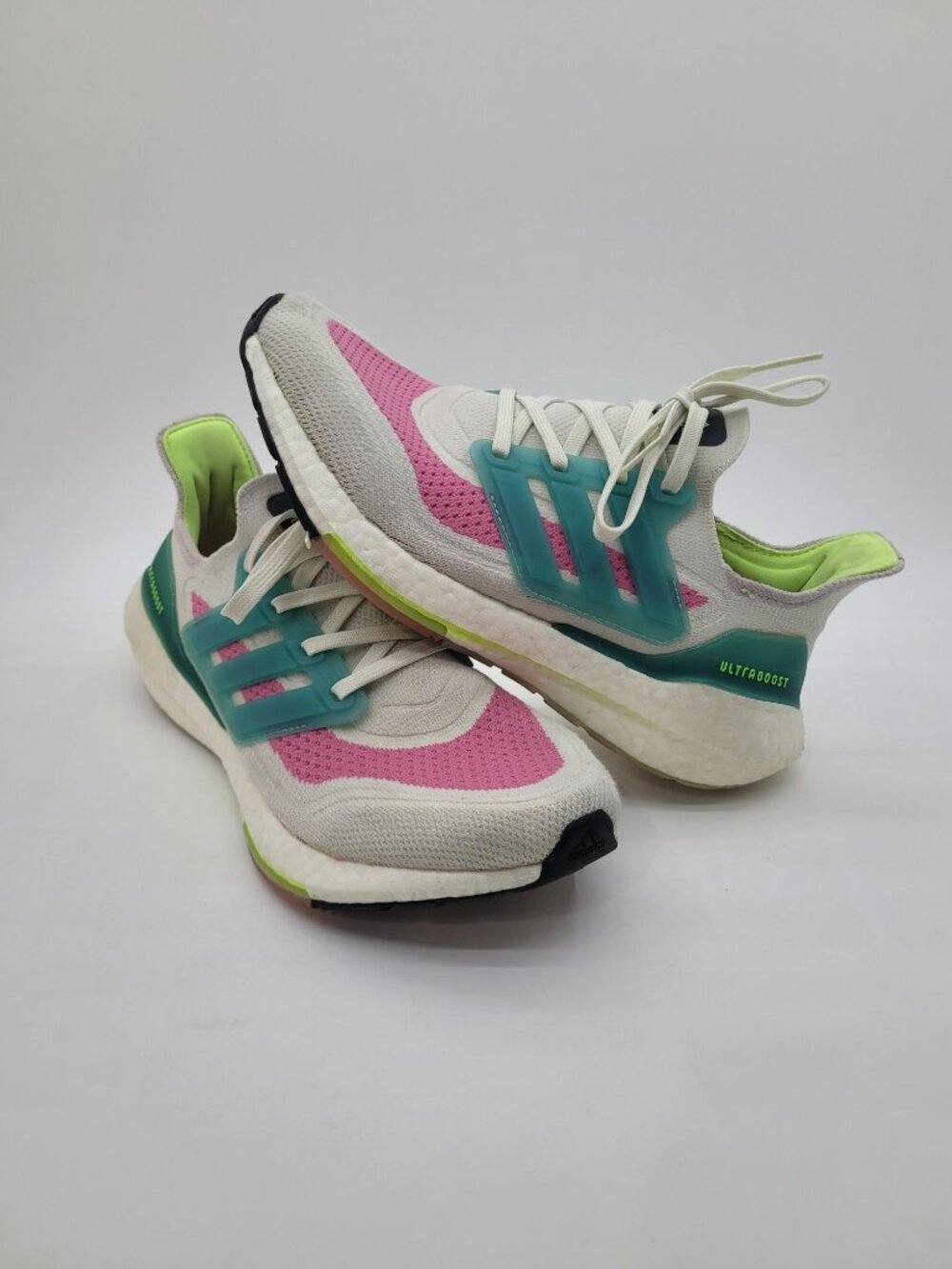 Adidas Ultraboost White Tint Rose Running Sneakers Teal Pink Neon Size 6.5 READ